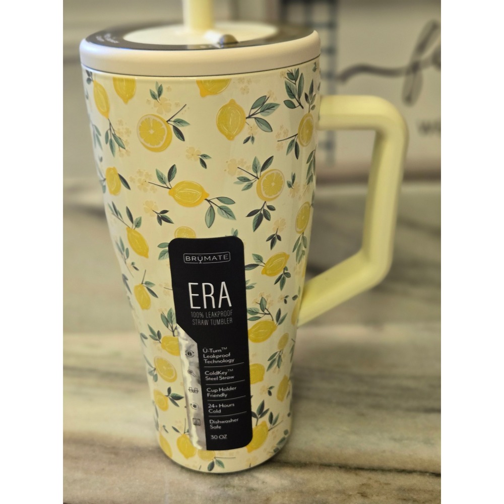 Brumate Era 30oz Leakproof Straw Tumbler Lemon Lemoncello Print YellowCream NIB